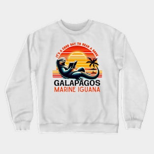 Galapagos marine iguana reading a book and enjoying summer Crewneck Sweatshirt